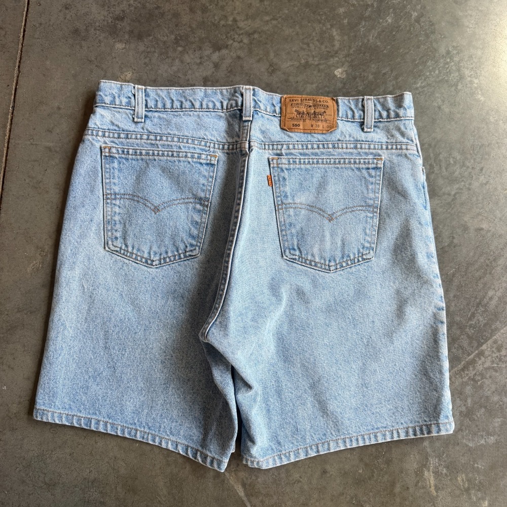 Vintage 90s Levis 550 Orange Tab Light Wash Jean Shorts USA Made Mens 35
